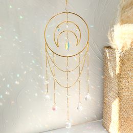 Wall Stickers Large Dream Catcher Suncatcher Wind Chimes Crystal Glass Chandelier Hanging Dreamcatchers for Window Garden Room Decor Gift 230225