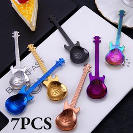 Coffee Scoops 7PCS SET Stainless Steel Guitar Teaspoon Spoon Creative Christmas Gift Fashion Bar Tableware for watermelon dessert 230224