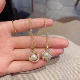 Pendant Necklaces Exquisite Jewellery Luxury Gold Colour Necklace With Pearl Elegant Freshwater Pearls Women's Classic Jewellery