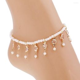 Anklets 2023 Imitation Pearl Elastic Ankle Chain Summer Sexy Beach Bead Anklet Bracelet On The Leg Accessories Foot Jewelry
