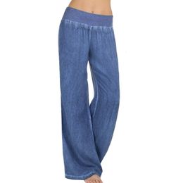 Women's Jeans S-5XL Comfortable Loose Wide Leg Imitation Denim Pants Women's Jeans Imitation Elastic Waist Full Long Trousers Pants 230225