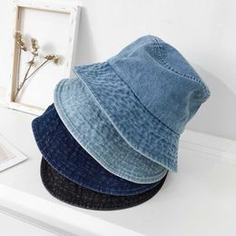 Wide Brim Hats Unisex Cotton Bucket Hats Women Summer Sunscreen Panama Hat Men Denim Fabric Sunbonnet Outdoor Fisherman Hat Beach Cap G230224