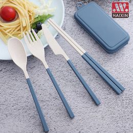 Dinnerware Sets Knife Fork Tablespoon Set 4 In 1 Foldable Spoon Bottle Opener Wheat Straw Folding Pocket Kits Outdoor Tableware
