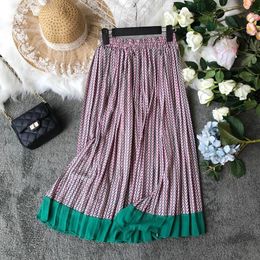 Skirts 2023 Summer Vintage Plaid Print Pleated Women Fashion Patchwork Panelled High Waist Skirt A-Line Chiffon Mw691