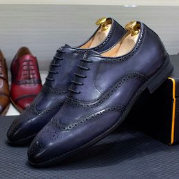 Dress Shoes Size 613 Handmade Mens Wingtip Oxford Genuine Calfskin Leather Brogue Classic Business Formal for Men 230224