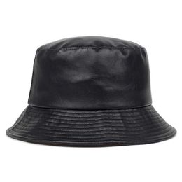 Wide Brim Hats Faux Leather Bucket Hats PU Cotton Solid top men's and women's Fashion Leather Panama Cap Unisex Fisherman Caps G230224