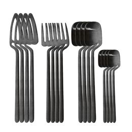 Dinnerware Sets 16Pcsset Black Matte Cutlery Set 304 Stainless Steel Dinnerware Set Knife Fork Spoon Dinner Set Kitchen Flatware Tableware Set 230224