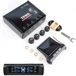 433.92MHZ Car TPMS Digital Solar Power Car Tyre Pressure Monitoring System With 4 Sensors USB Auto Security Alarm tool PSI BAR