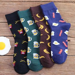 Women Socks Funny Fried Egg Fries Cartoon Pattern Couple Jacquard Wholesale Beer Men