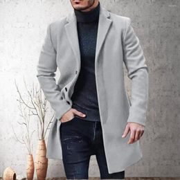 Men's Jackets Stylish Men Trench Coat Super Soft Woolen Turn Down Collar Thickened Slim Buttons Windbreaker