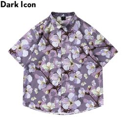 Men's Casual Shirts Dark Purple Floral Hawaiian Shirt Men Summer Turn Down Collar Button Up Men's Shirts Man Blouse Z0224