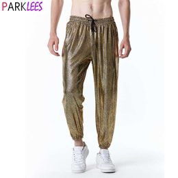 Men's Pants Mens Gold Metallic Snake Pattern Jogger Sweatpants 70s Disco Dance Harem Pants Men Shiny Trousers Halloween Party Prom Come Z0225