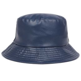 Wide Brim Hats New fashion bucket hat faux leather bucket hats PU cotton solid top men's and women's fashion bucket cap Panama fisherman caps G230224