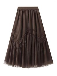Skirts Women S A Line Tulle Party Evening Tutu Length High Waist Elastic Flowy Maxi Skirt