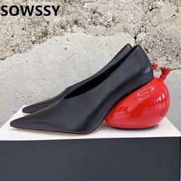 Dress Shoes Classic monochrome pointed toe women's leather high-heeled shoes Balloon heel design Novel fashion 2023 230225