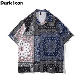 Men's Casual Shirts Dark Bandana Patchwork Men's Polo Shirt Summer Light Weight Material Paisley Shirts for Men Z0224