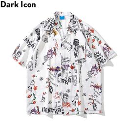 Men's Casual Shirts Dark Graffiti Vintage Street Men's Shirt White Summer Thin Material Shirts for Man Z0224