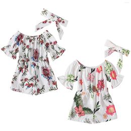 Clothing Sets Big Girl Jumpsuit Headband Set Outfit Sleeve Romper Flower Kids Flare Print Girls Baby Outfits&Set