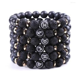 Strand Natural Stone 10mm Black Flash Lava Rock Zodiac Bracelet Diy Essential Oil Diffuser Bracelets For Women Jewelry