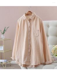 Women's Blouses Lamtrip Soft Double Layers Cotton Yarn Casual Long Retro Buttons Brief Solid Shirt Blouse Women 2023