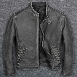 Men's Jackets .7XL Brand Classic casual style cowhide jacket mens 100% genuine leather clothes.vintage biker leather coat. 230225