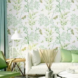 Wallpapers Hipster TV Background Wallpaper Artistic Pastoral Style Green Colour Small Floral Warm Bedroom Living Room Nordic