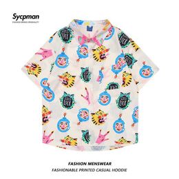 Men's Casual Shirts Oversized 2022 Mens Shirt Summer Fashion Cartoon Printing Personality Joker Loose Couple Casual Shirts for Male Female dents Z0224