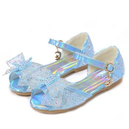 Sandals Summer Girls Sandals Fashion Sequins Rhinestone Bow Girls Princess Shoes Baby Girl Shoes Flat Heel Sandals Size 2535 Z0225