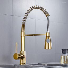 Kitchen Faucets Golden Brass Faucet Deck Mounted Mixer Tap 360 Degree Rotation Stream Sprayer Nozzle Sink Cold Taps