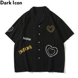 Men's Casual Shirts Dark Heart Printed Polo Shirt Men Vintage Street Black Shirts for Man Male Top Z0224