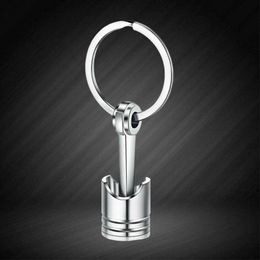 Keychains Engine Piston Keychain Polished Chrome Creative Car Accessories Personalised Unique Durable Waist Hanging Model