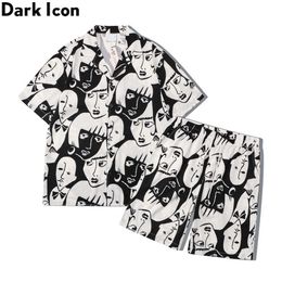 Men's Casual Shirts Dark Full Printed Summer Shirts and Shorts Thin Material Holiday Beach Men's Set Z0224