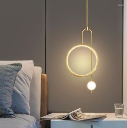 Pendant Lamps Minimalist Nordic LED Ceiling Lamp Luxury Gold Ring Hanging Lighting Living Room Bedside Background Ball Home Decor