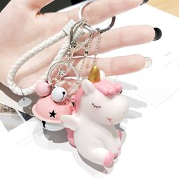 Wholesale 3D Cartoon Unicorn Keychains Accessories Girl Backpack Cute Pendant Creative PVC Soft Glue Rainbow Unicorn Key Chain