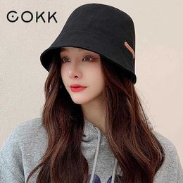 HBP Brim Hats COKK Bucket Wide Women Summer Autumn Fisherman Caps Female Sunshade Korean Casual Bob Hat Gorros P230327