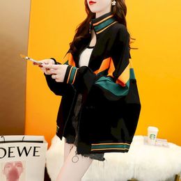 Womens Hoodies Sweatshirts Spring Autumn Thin Coat Korean Style Standup Collar Cardigan Jackets Women Colorblock Stitching Loose Casual Jacket Trend 230224