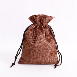 Jewellery Pouches 5Pcs/Lot Brown Jute Sack Vintage Style Handmade Drawstring Bags For Wedding Christmas Gift Packaging Linen 13 18cm