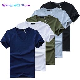 Men's T-Shirts 5Pcs/Lot High Quality Fashion Men's T-Shirts V Neck Short Sleeve T Shirt Solid Casual Men Cotton Tops Tee Shirt Summer Clothing 0225H23