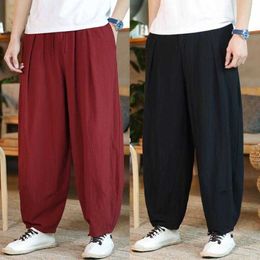 Men's Pants Fashion Summer Casual Pants For Mens Cotton Linen Loose Trousers Trendy Large Size Bloomers Male Home Tai Chi Wide Leg Pants 5XL Z0225