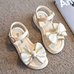 Sandals Brand Girls Sandal 2021 New Summer Sweet Bowtie Children Shoe Soft Bottom Nonslip Flat Shoes Breathable Kid Beach Sandal Casual Z0225