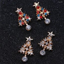 Stud Earrings Trendy Christmas Tree For Women Girl Shiny Colourful Zircon Crystal Ear Studs Hat Festival Jewellery