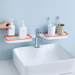 Kitchen Storage 180 Corner Punch-Free Drain Rack Bathroom Shampoo Soap Holder Shelf Sticky Shelving Accessories