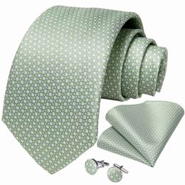 Neck Ties Fashion 8cm Silk Tie Light Green Necktie Men Business Wedding Party Formal Neck Tie Accessories Handkerchief Cufflinks DiBanGu J230225