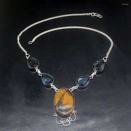 Pendant Necklaces Hermosa Jewelry Gold Tigers Eye BlueTopaz Silver Color Women Ladies Gifts Necklace Chain 46cm 20233447