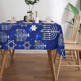 Table Cloth Blue Glitter Hanukkah Tablecloth Jewish Menorah Holiday Party Decoration Home Restaurant Kitchen Decor Cover