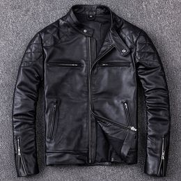 Men's Jackets .Outlet Brand style motor leather jacket mens genuine leather coat.plus size black slim cowhide clothes 230225