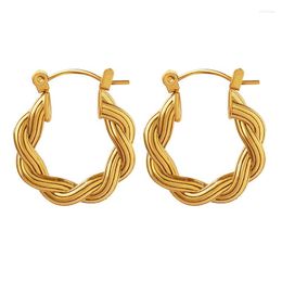 Hoop Earrings Personalized Trend Twisted U-shaped Earring Hand Made Gold Plated Titanium Steel Non Fading Jewelry