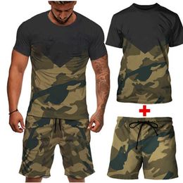 Men's Tracksuits Men Set Fitness Sporting Suits Short Sleeve T Shirt Shorts Quick Drying 2 Piece Camouflage Casual Suit Streetwear Sets Homme Z0224