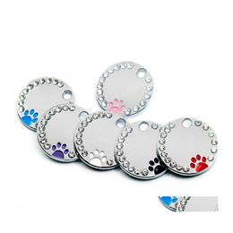 car dvr Dog Collars Leashes 20Pcs Rhinestone Engraved Tag Personalised Pet Cat Id Tags Antilost Kitten Puppy Dogs Pendant Accessories 1020 Dhsux