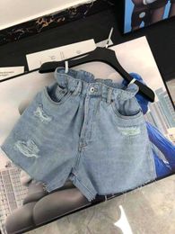 Women's Shorts new denim shorts in the summer of the 22nd year Women's fabric washed flower bud pants show thin and broken waist